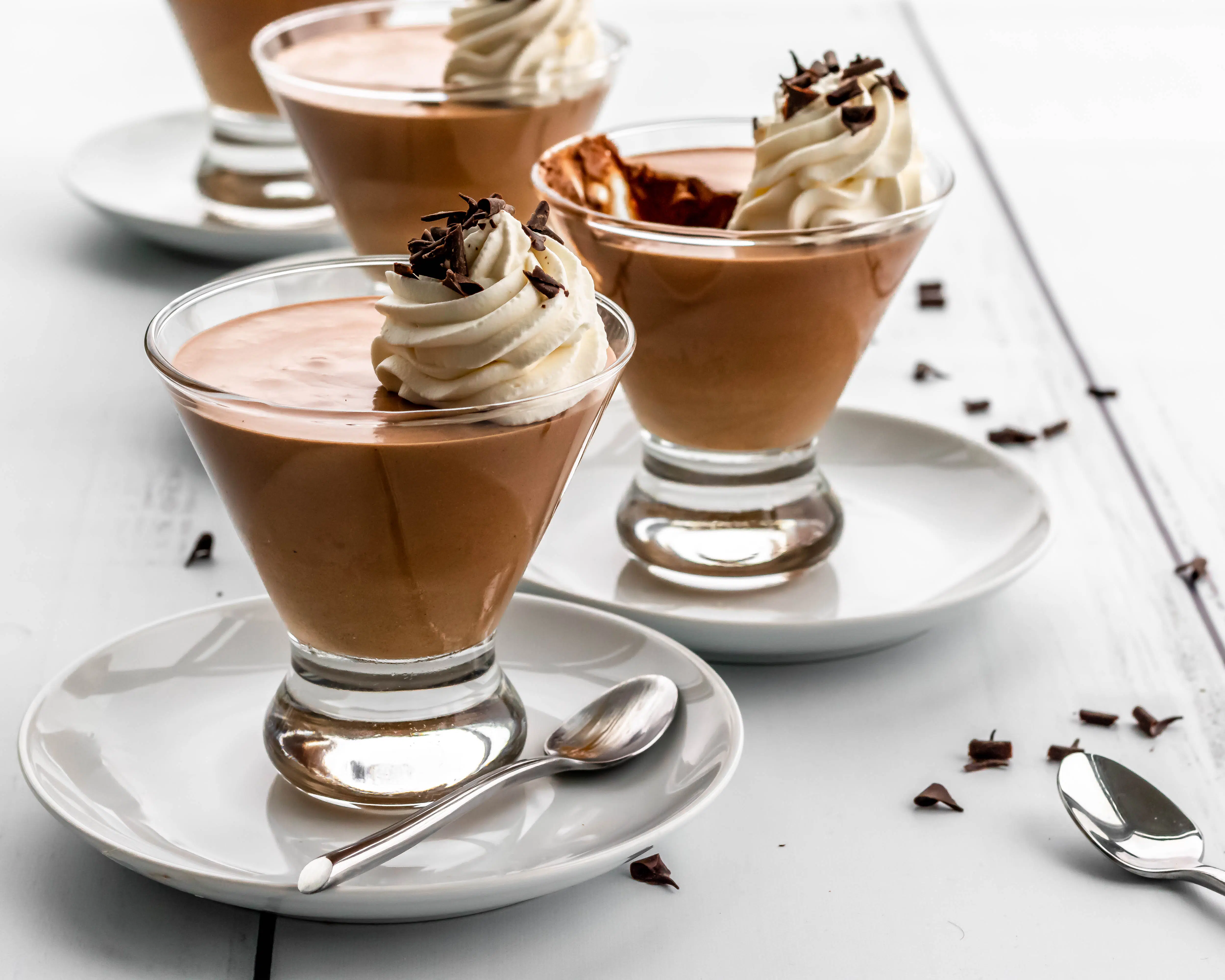 three glasses of baileys chocolate mousse. 