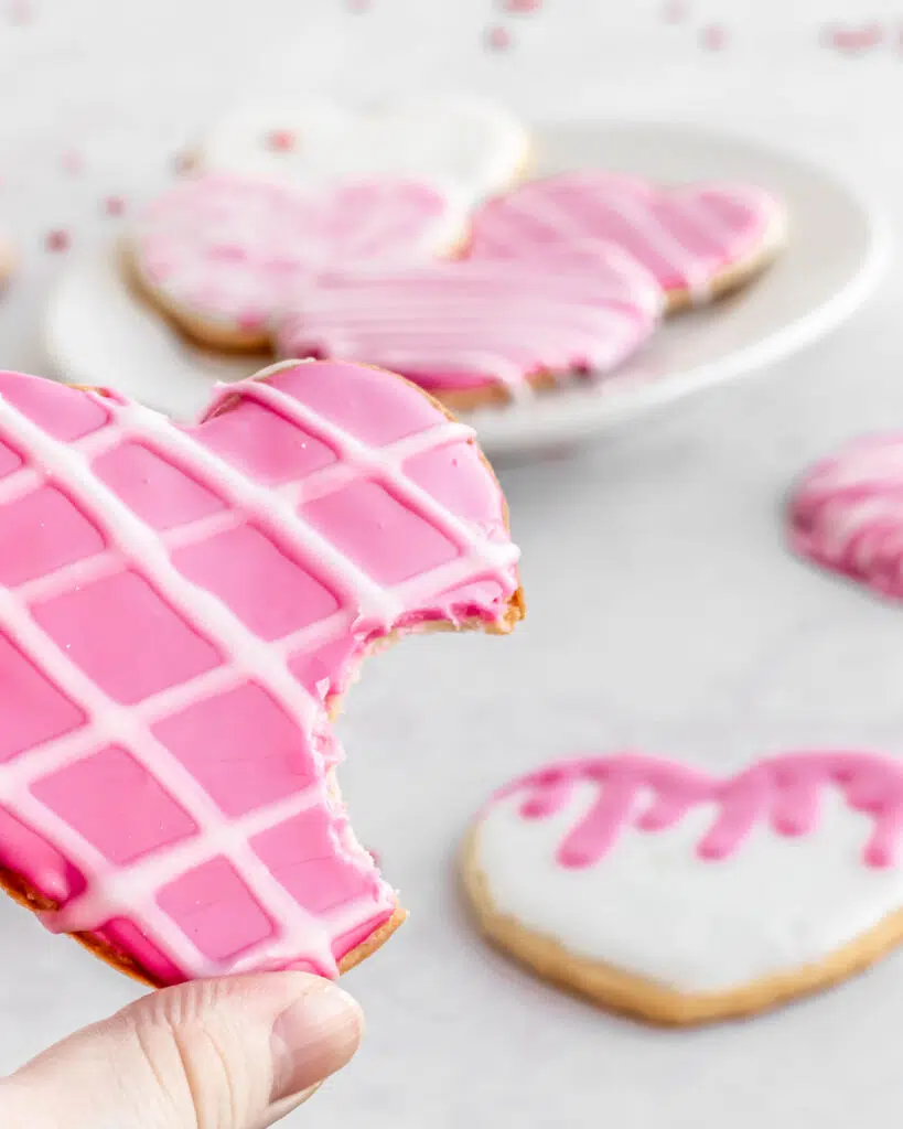 simple valentines sugar cookies with a bite out of it