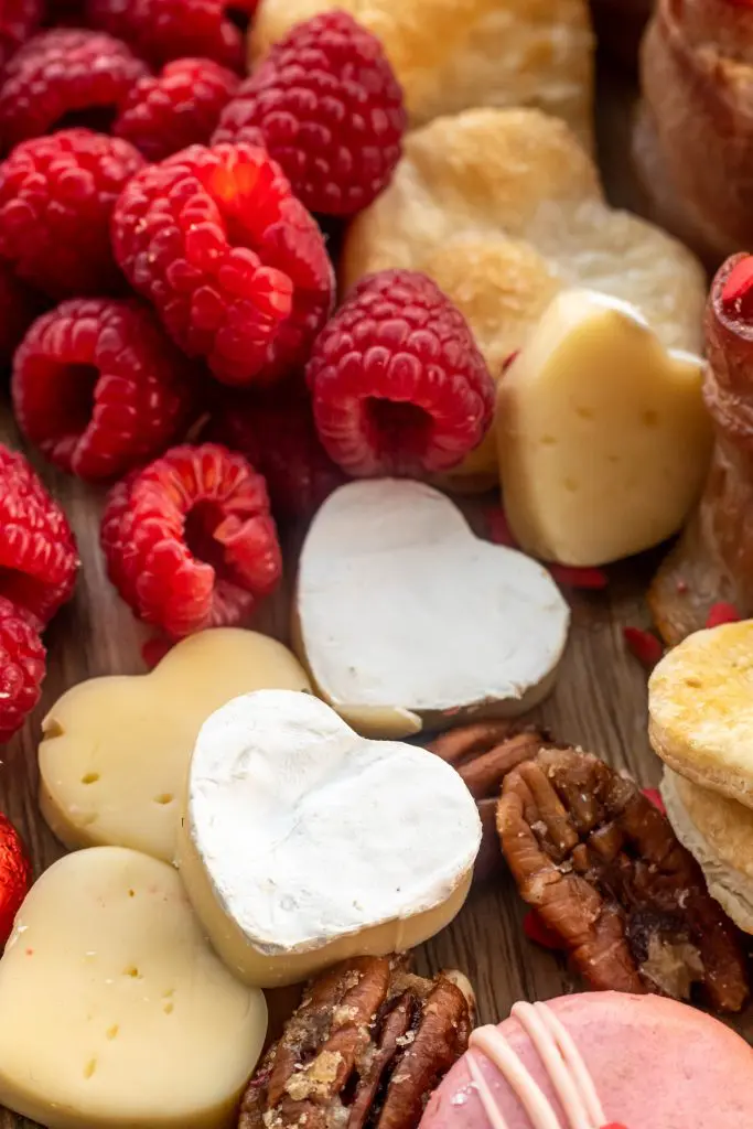 heart shaped cheeses for valentines charcuterie board