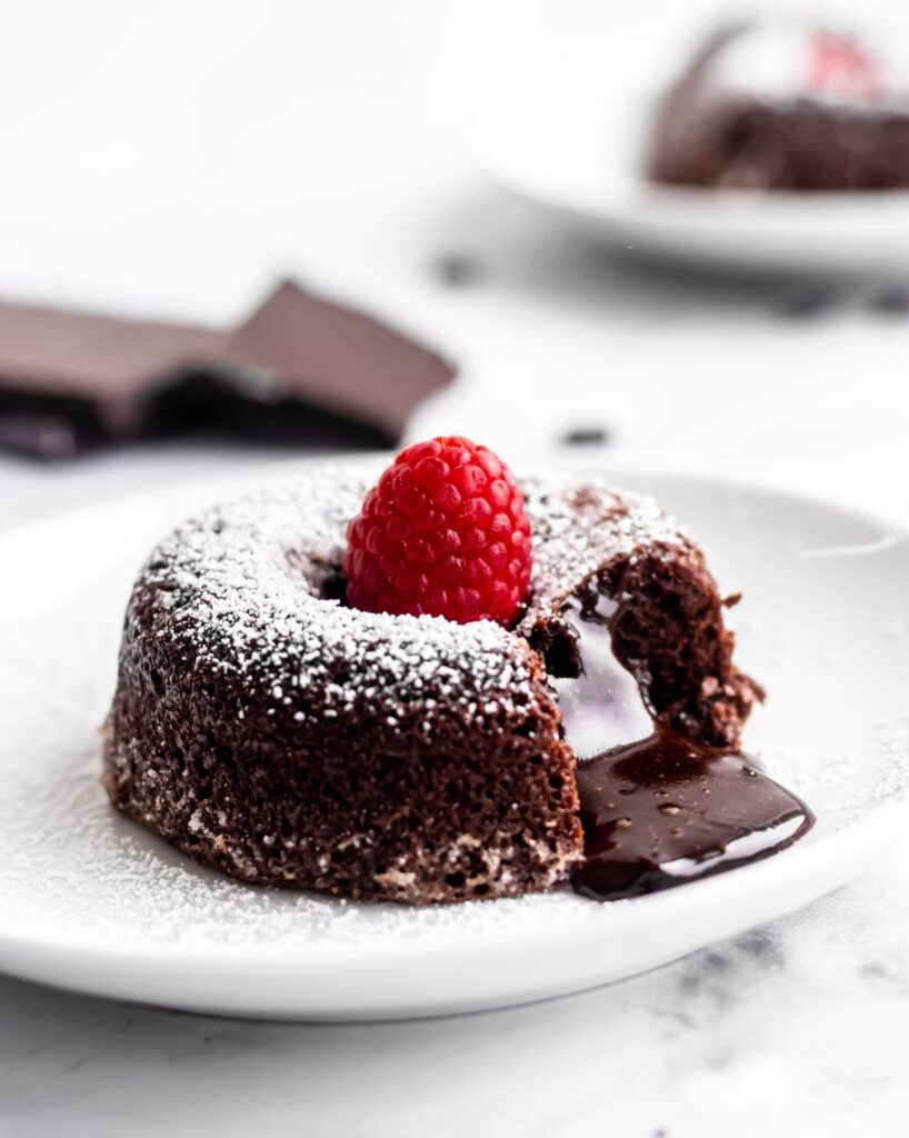 Molten chocolate lava cake with melty middle pouring out - food photographer vancouver
