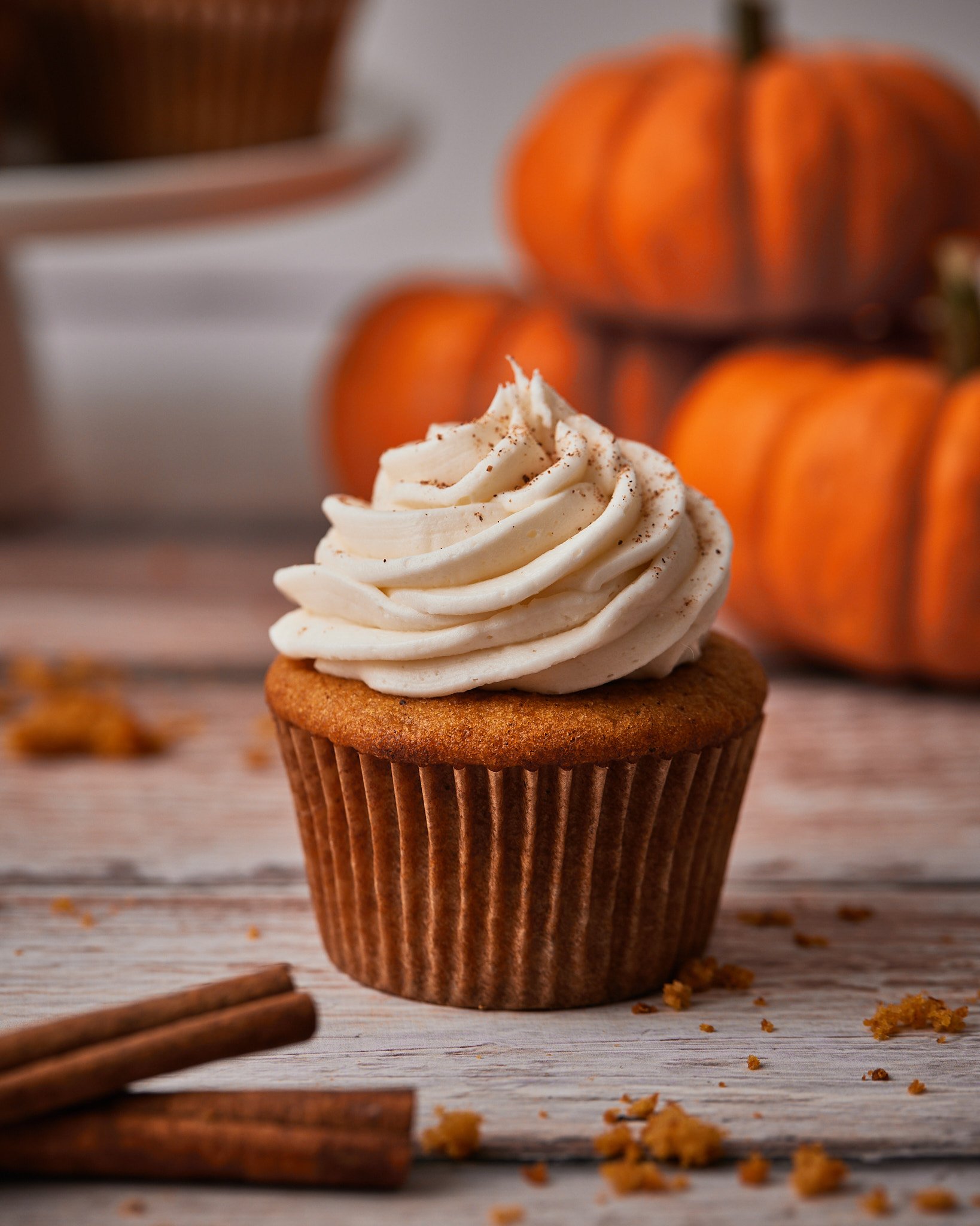 close up of pumpkin spice cupcake.