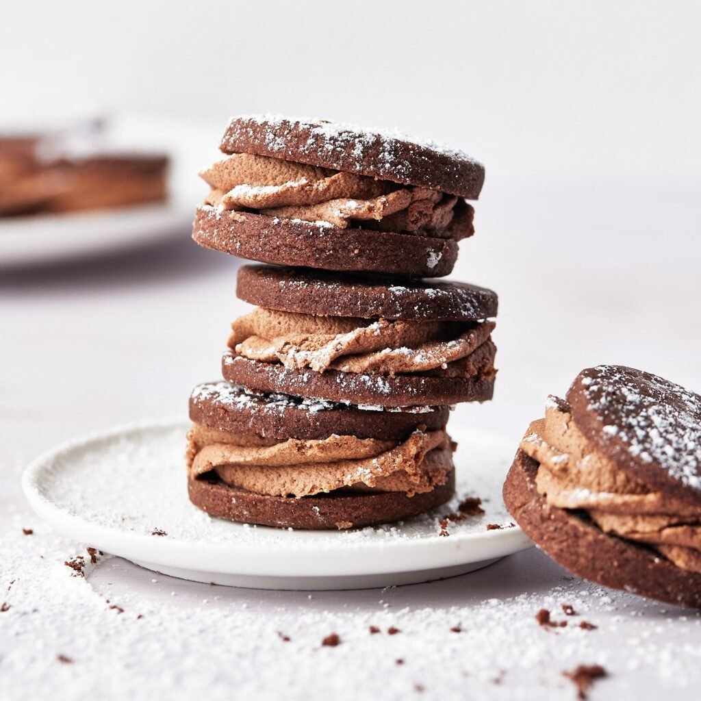 chocolate sandwich cookies stacked on top of each other