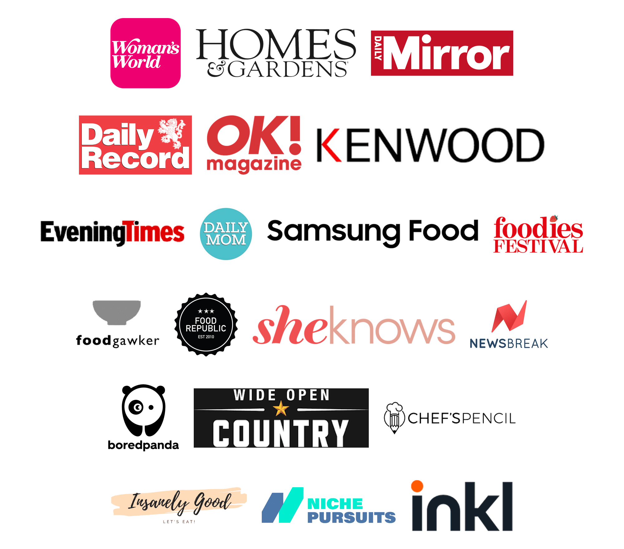 logo cloud showing all the places juliane grasekamp from bonni bakery has been featured.