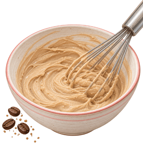 Bowl of espresso Russian buttercream that has curdled.