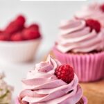 raspberry cupcakes with raspberry filling and russian buttercream,