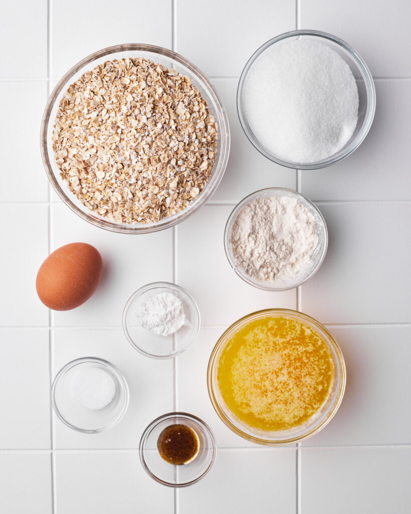 overhead view of ingredients needed to make swedish oatmeal cookies 