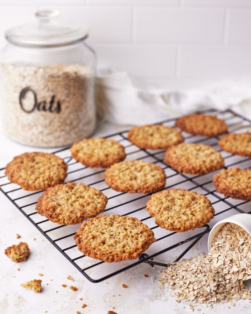 swedish oatmeal cookies cooling on a wire rack 