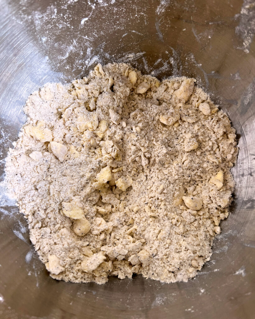 butter worked into flour mixture to make earl grey scones.