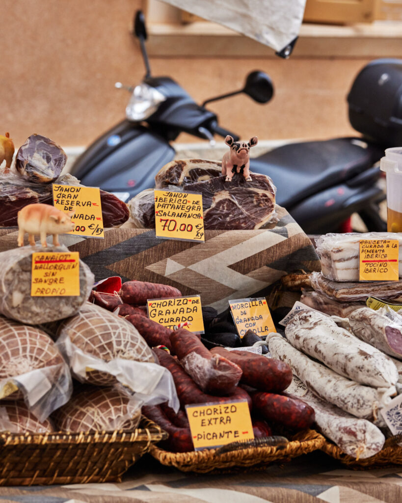 Various meats at farmers market in mallorca.