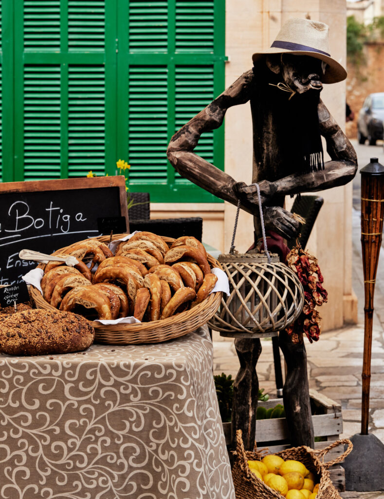 pastry stand at farmers market in mallorca.