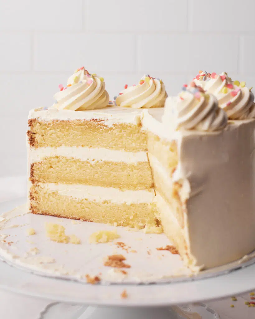inside of a french vanilla cake from the side. 