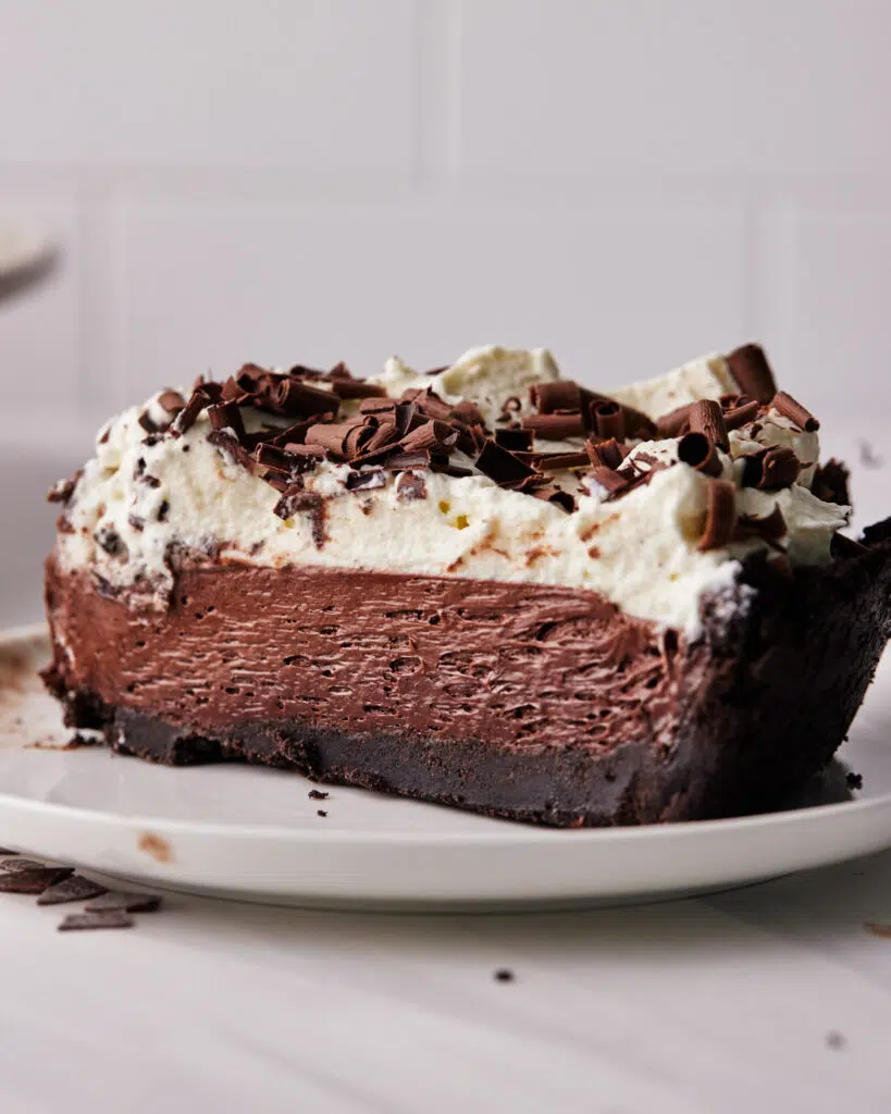 side view of french silk pie.