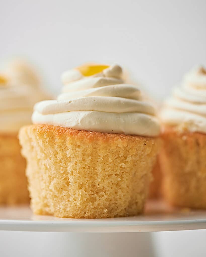side view of mango cupcakes with super fluffy sponge.