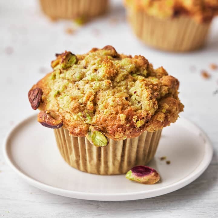 Pistachio Muffin with pistachio crumble topping.