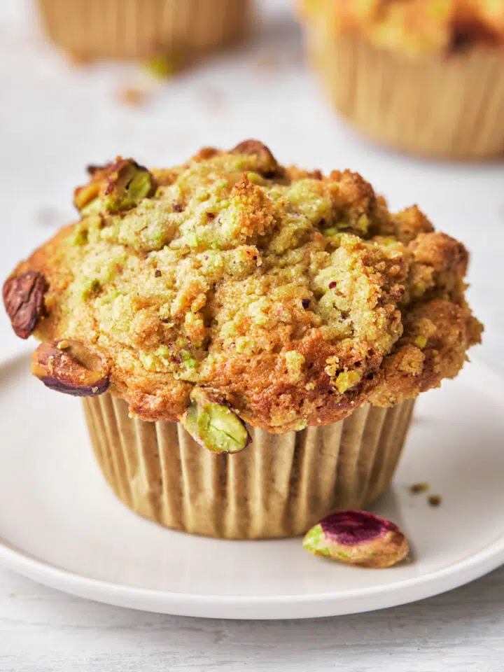 Pistachio Muffin with pistachio crumble topping.