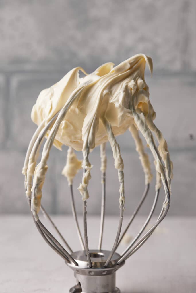 Russian buttercream on a whisk.