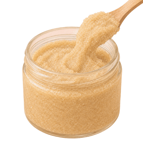 Maple cream in a glass jar that has turned grainy,