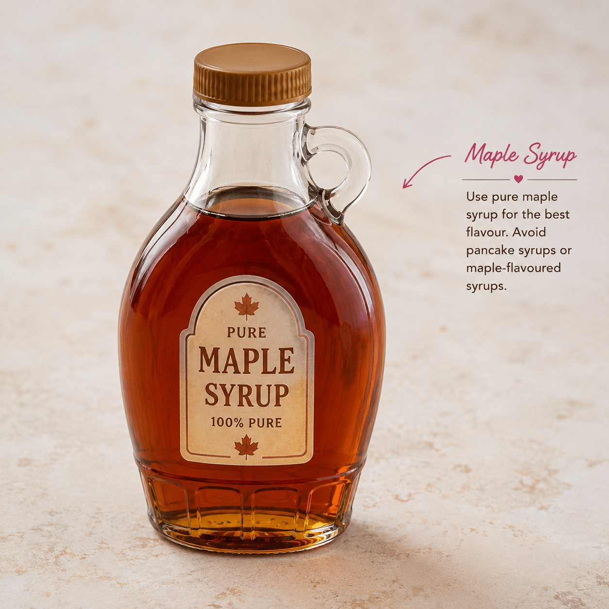 Bottle of 100% pure maple syrup.
