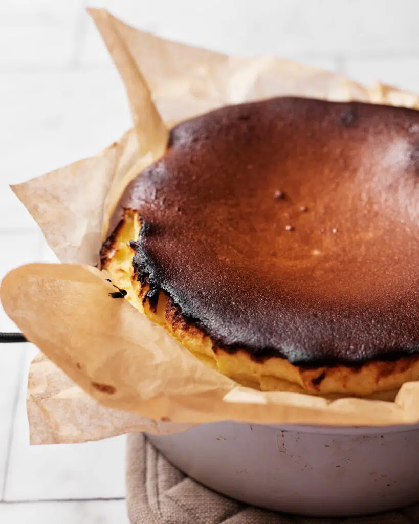 top of a burnt basque cheesecake, right out of the oven.