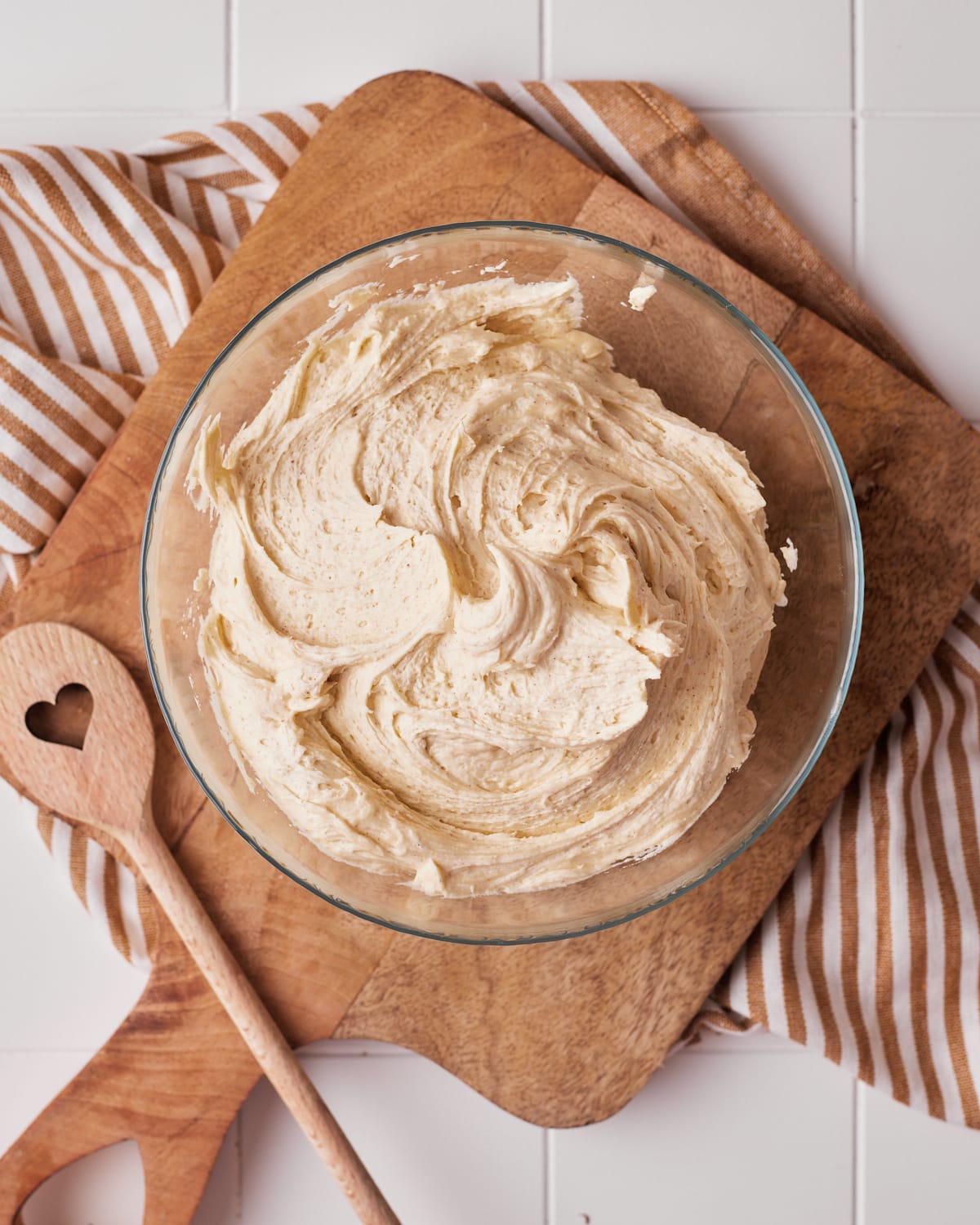 bowl of brown butter cream cheese frosting. 