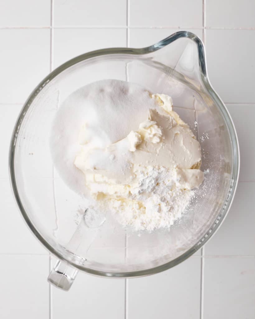 cheesecake ingredients in a bowl ready to be mixed.