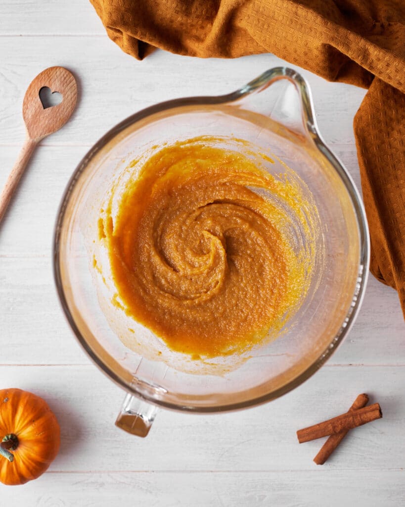 process shot of making pumpkin cheesecake cookies.