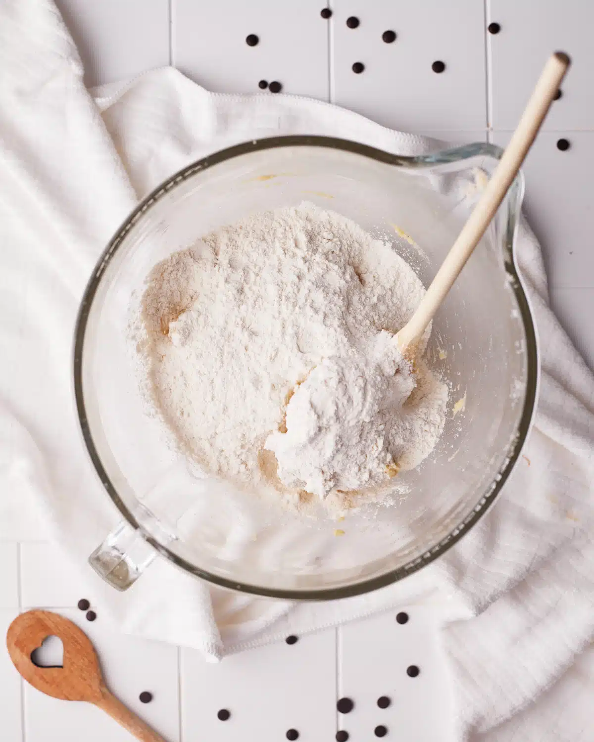 process shot of making no bake cookie dough bites. 