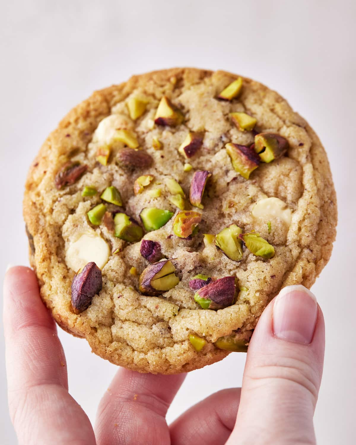 close up of a pistachio cookie.