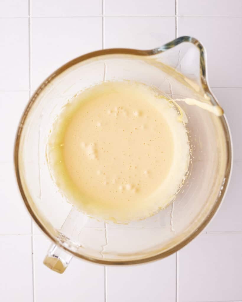 Whipped egg yolks to make french buttercream.