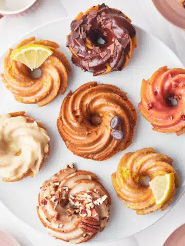 plate with many mini bundt cakes - 6 flavors.