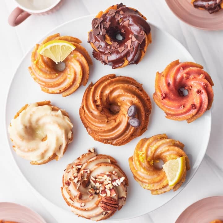 plate with many mini bundt cakes - 6 flavors.