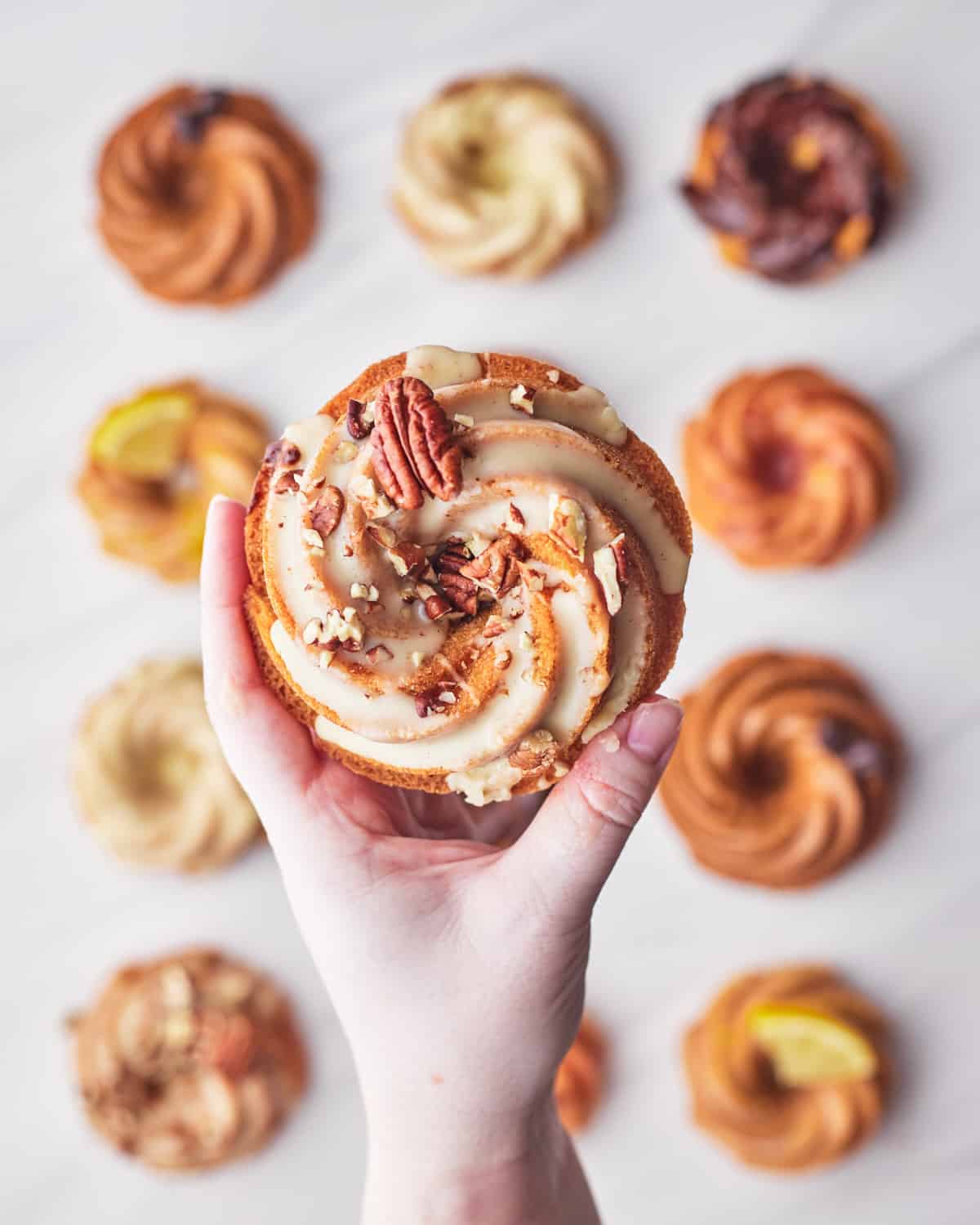 mini maple pecan bundt cake with maple glaze