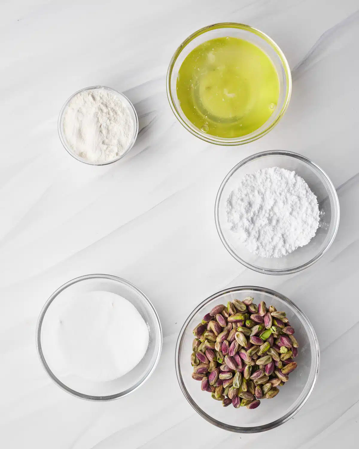 ingredients to make pistachio dacquoise cake. 