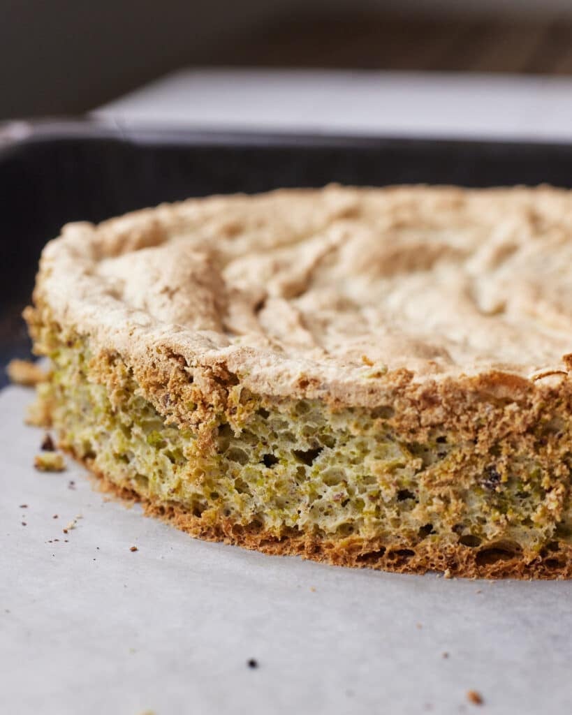 baked pistachio dacquoise.