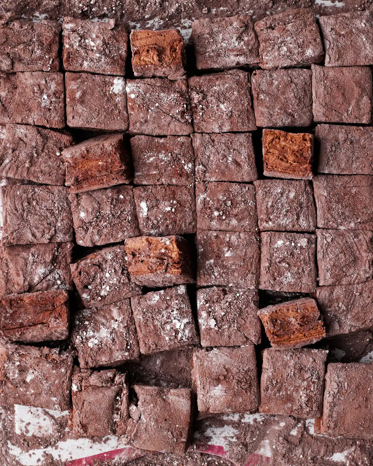 chocolate marshmallows cut up into squares. 