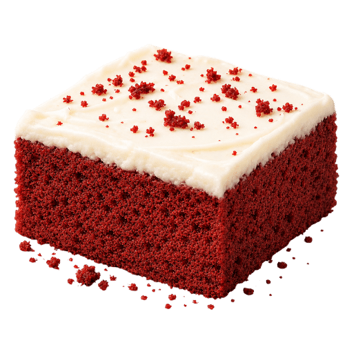 Red velvet brownie with cream cheese frosting that is too dry or cakey because of too much flour.