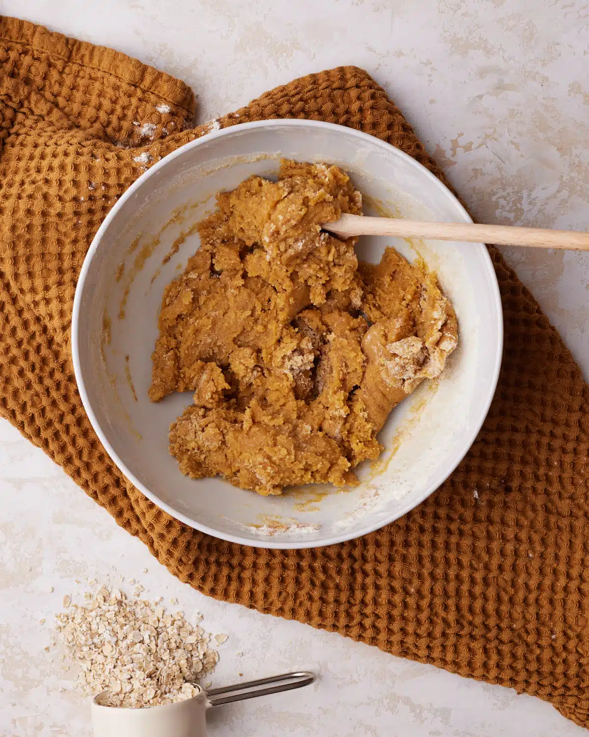 pumpkin oatmeal cookie dough in a bowl.