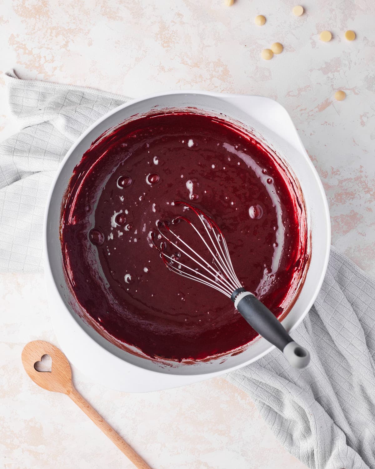 red velvet brownie batter in a bowl. 