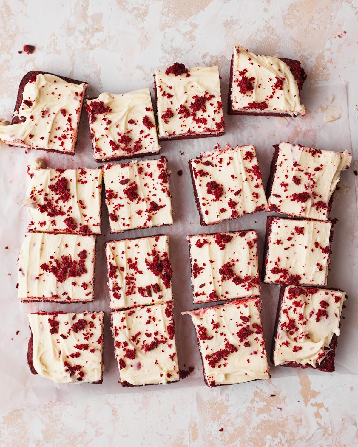 Sliced red velvet brownies. 