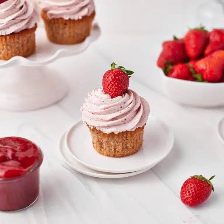 strawberry cupcakes with strawberry filling.