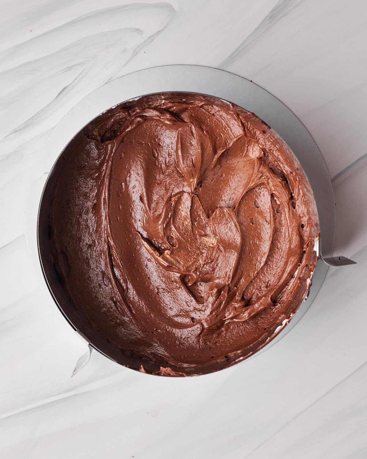 dark chocolate mousse layer of a tuxedo cake.