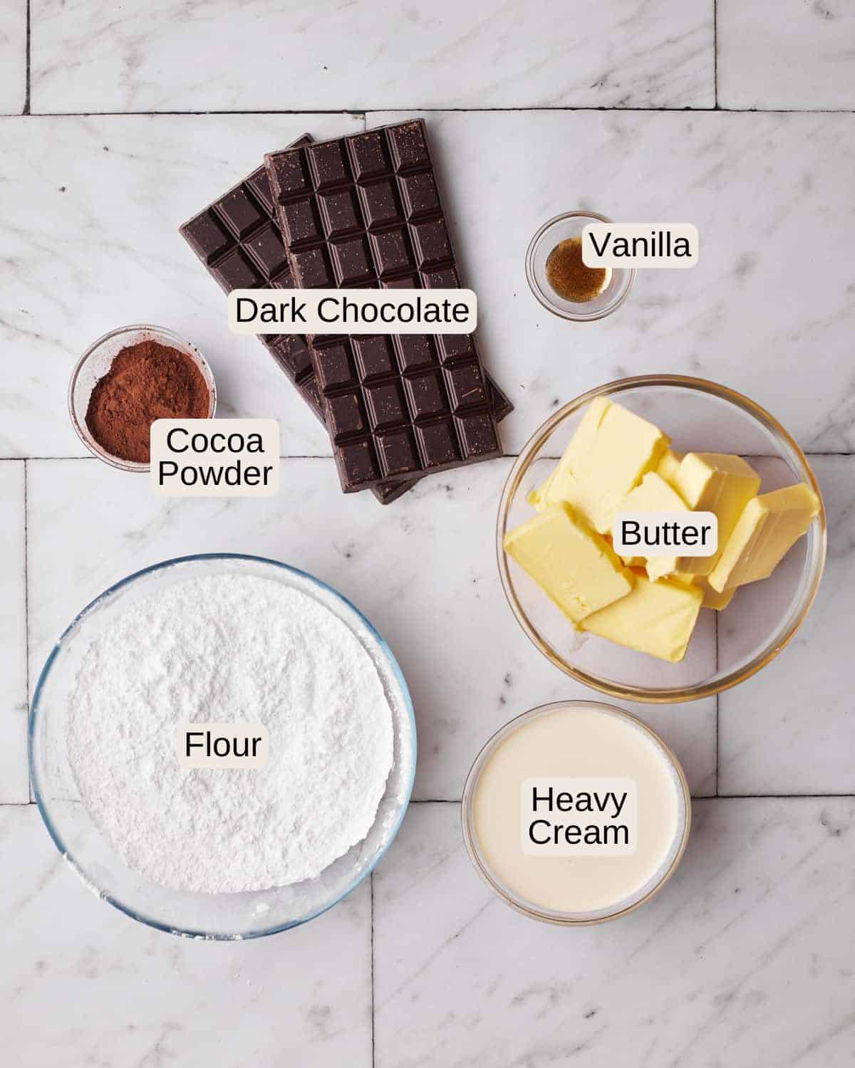 ingredients to make chocolate fudge frosting for chocolate fudge cake.