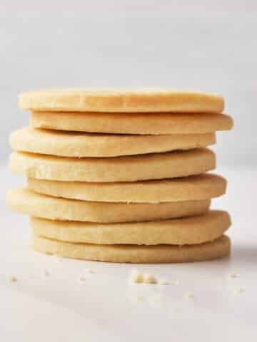 Stack of 3 ingredient sugar cookies.