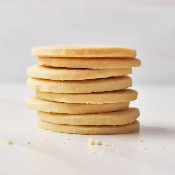 Stack of 3 ingredient sugar cookies.