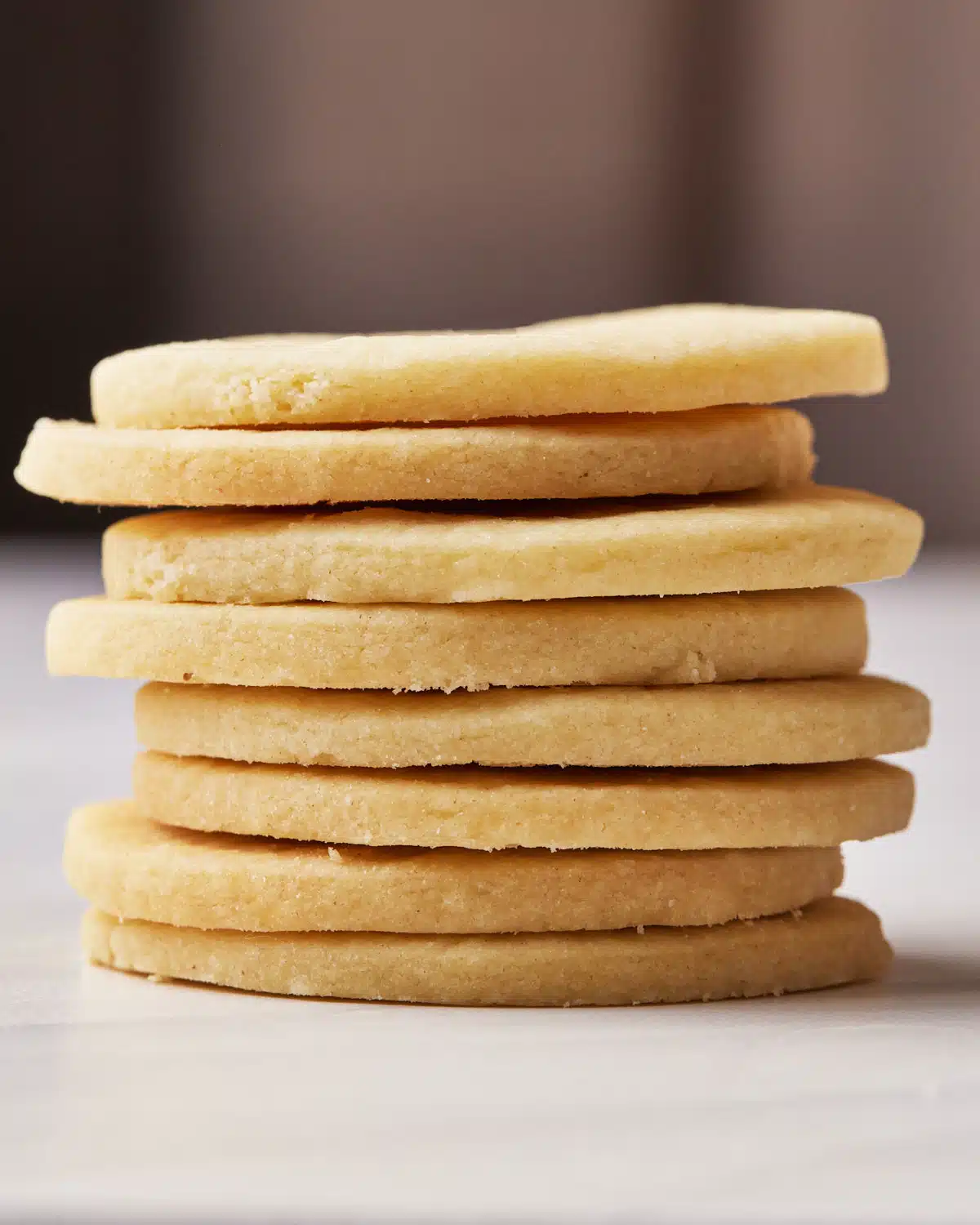 Stack of sugar cookies from the side.