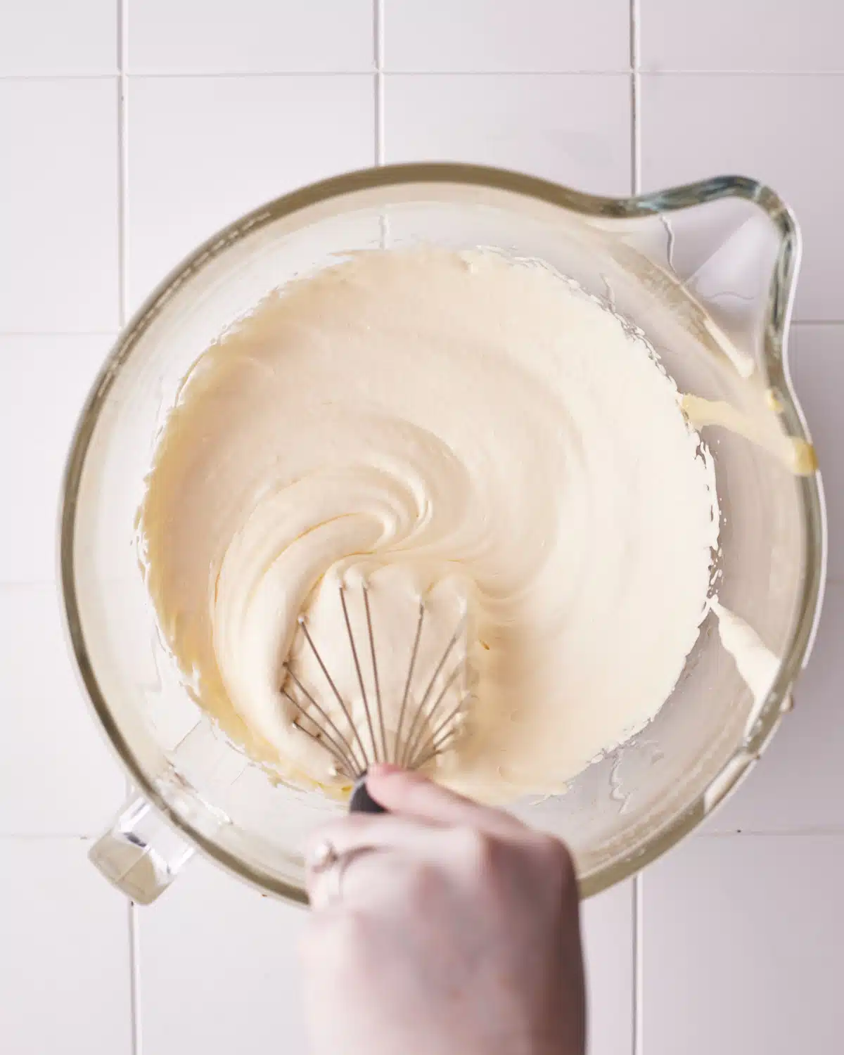 Half whipped French Buttercream - still soupy.