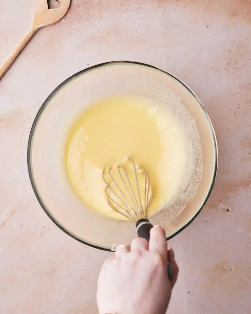 Eggs and sugar whipped together until thick and pale.