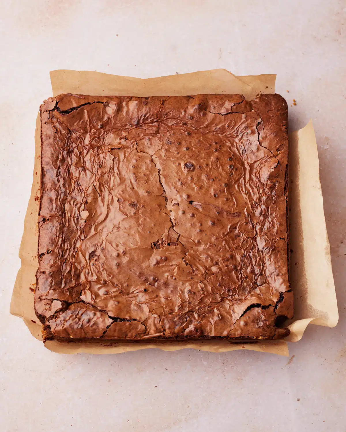 Baked chocolate brownies cooling in the pan.