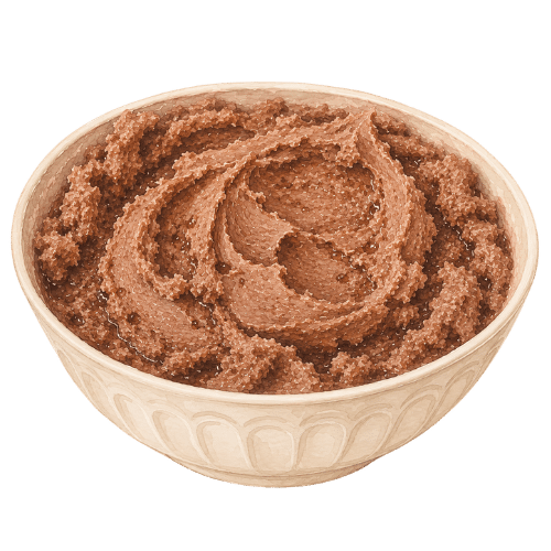 bowl of curdled chocolate buttercream.