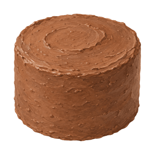Cake frosted with chocolate buttercream but has tiny lumps in the frosting.